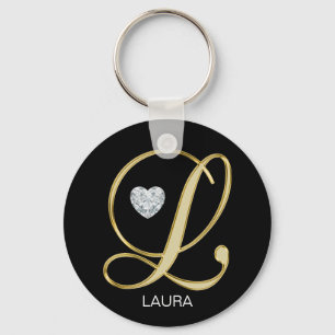 Chaveiro Letra Monogrammed Dourado personalizada elegante L