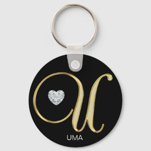Chaveiro Letra Monogrammed Dourado personalizada elegante U
