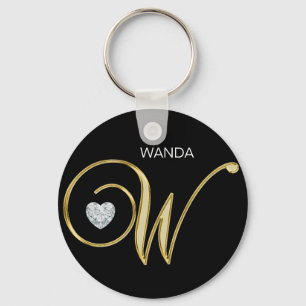 Chaveiro Letra Monogrammed Dourado personalizada elegante W