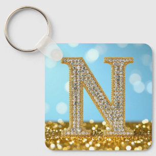 Chaveiro Letra N de Diamante de Luxo em Fundo de Brilho Dou