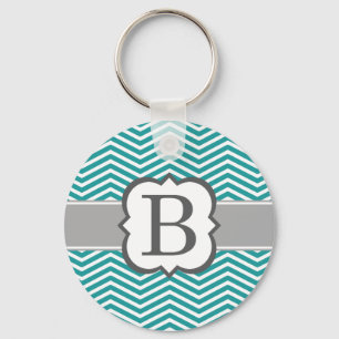 Chaveiro Letra Teal White Monograma B Chevron
