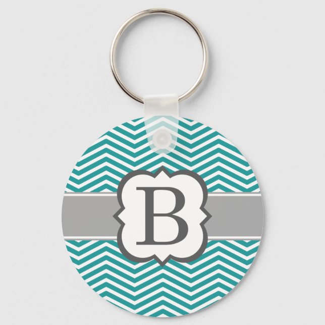 Chaveiro Letra Teal White Monograma B Chevron (Frente)