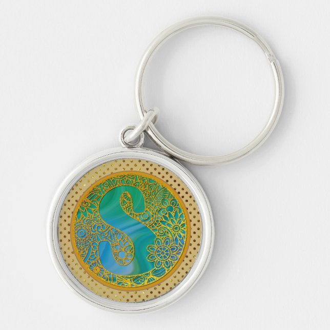 Chaveiro Letras de Monograma Elegantes Turquesa e Brilho Do (Frente)