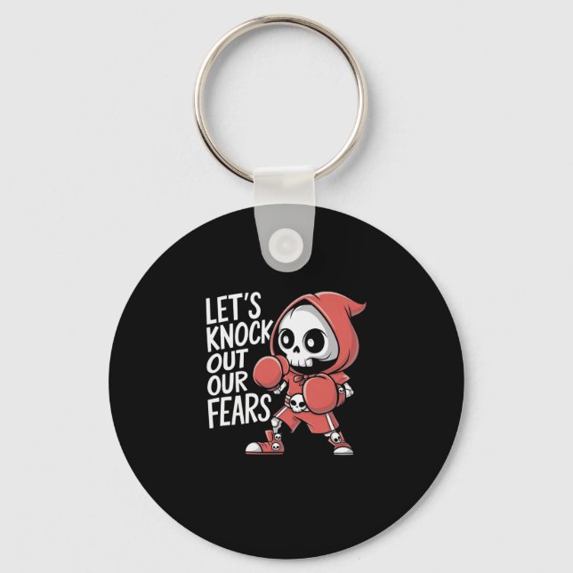 Chaveiro Let's Knock Out Our Fears Cute Boxing Skeleton Mot (Frente)