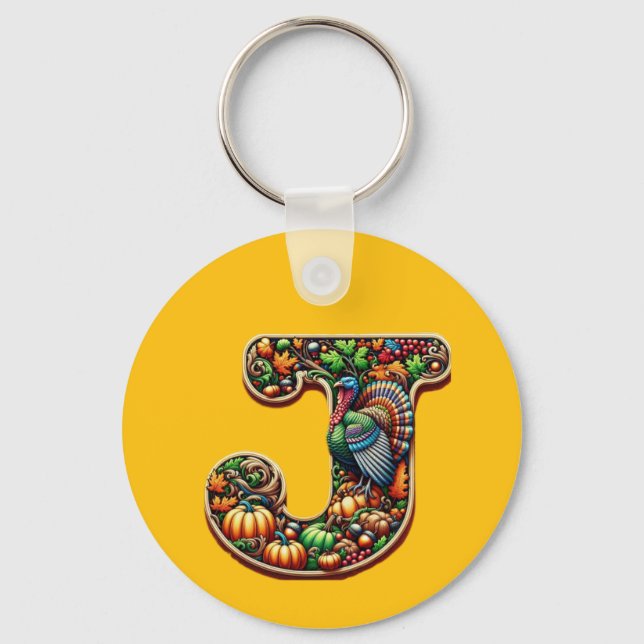 Chaveiro Letter J Thanksgiving style gift  (Frente)