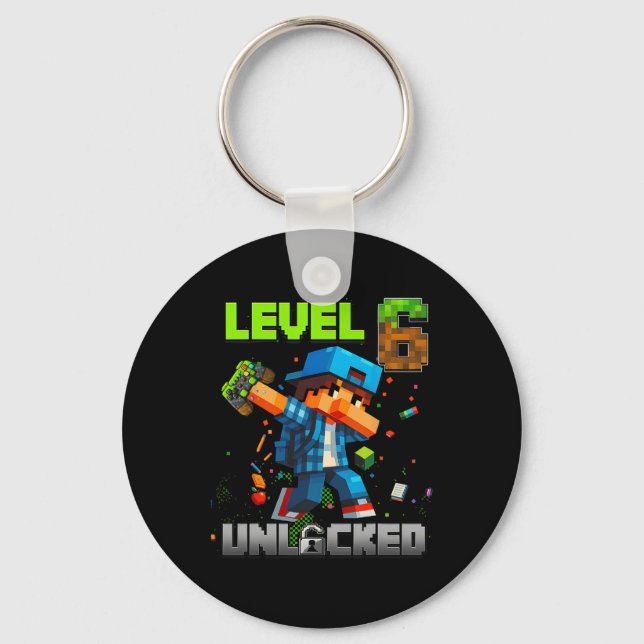 Chaveiro Level 6 Unlocked Funy Birthday Boy Pixel Gamer 6th (Frente)