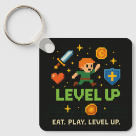 Chaveiro Level Up Gamer Keychain – Pixel Retro Style