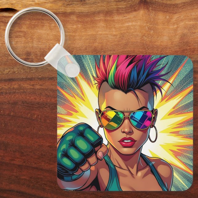 Chaveiro LGBT Lésbica Mohawk Uppercut Pop Art (Frente)