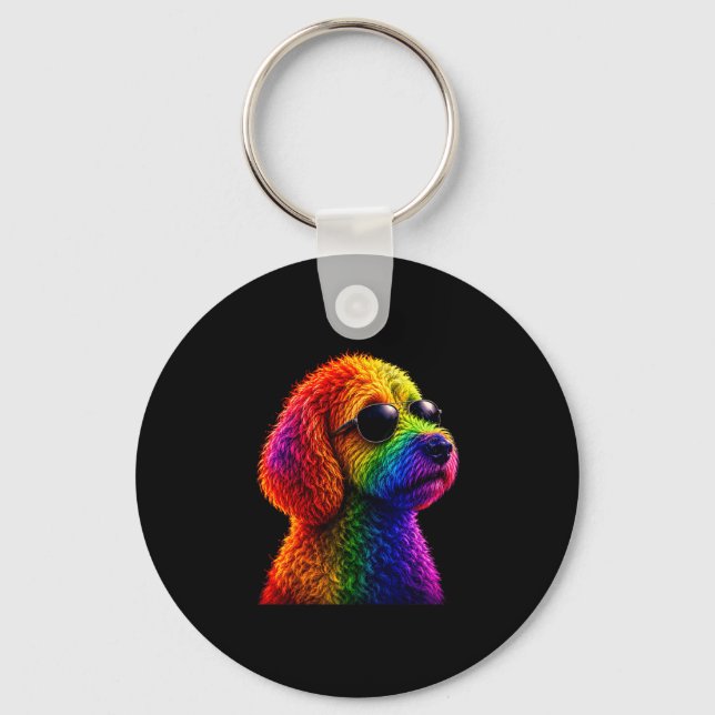 Chaveiro Lgbt rainbow goldendoodle with sunglasses gay (Frente)