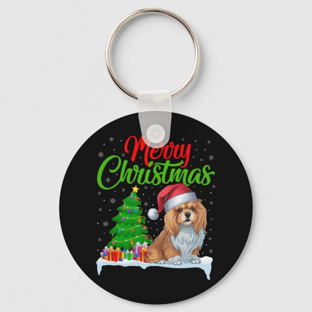 Chaveiro Lhasa Apso Cachorro Árvore De Natal Luz Engraçada  (Frente)