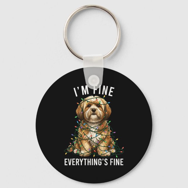 Chaveiro Lhasa Apso Christmas I'm Fine Everything Is Fine  (Frente)