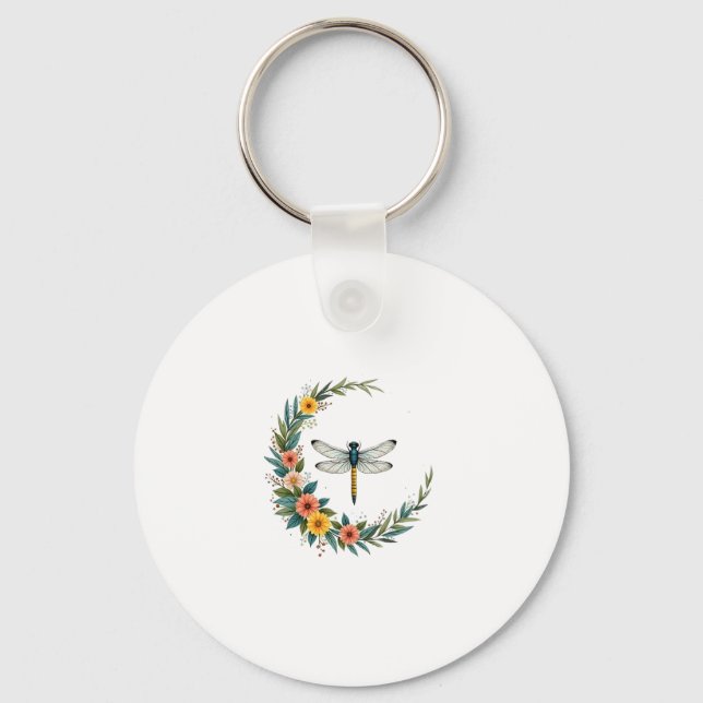 Chaveiro Libélula Boho Lua Crescente Sinal de Paz Hippie Dr (Frente)