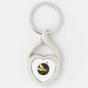 Chaveiro libélula ouro em círculo preto