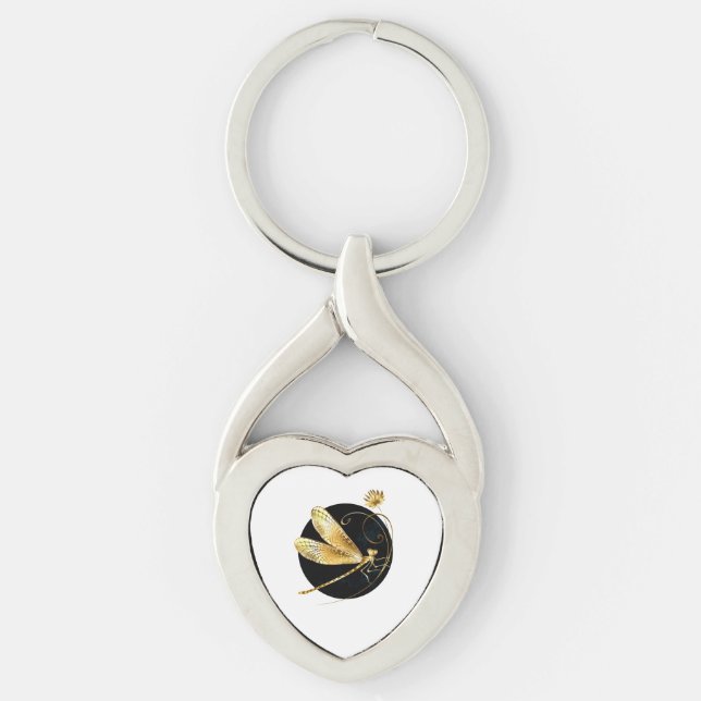 Chaveiro libélula ouro em círculo preto (Frente)