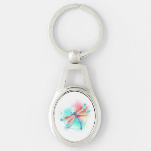 Chaveiro libélula vermelha sobre fundo de aquarela
