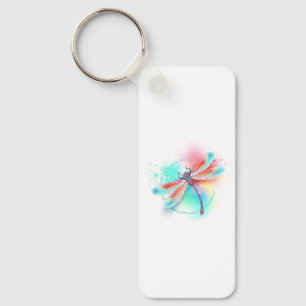 Chaveiro libélula vermelha sobre fundo de aquarela