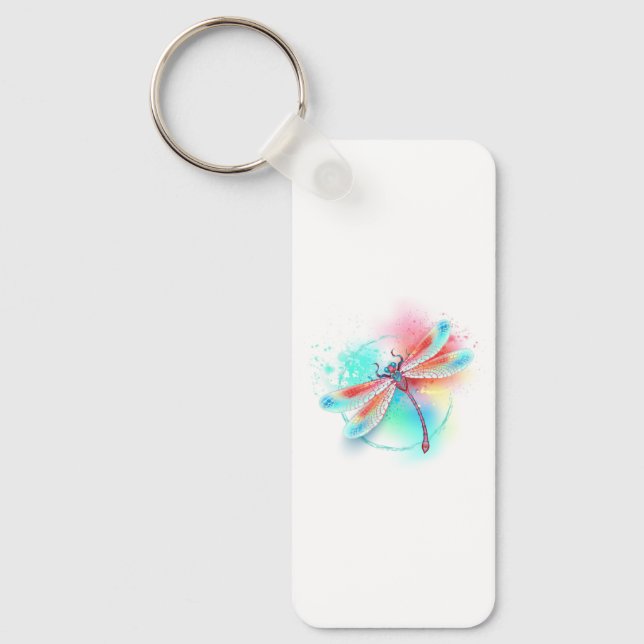Chaveiro libélula vermelha sobre fundo de aquarela (Frente)
