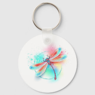 Chaveiro libélula vermelha sobre fundo de aquarela