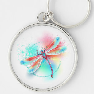 Chaveiro libélula vermelha sobre fundo de aquarela