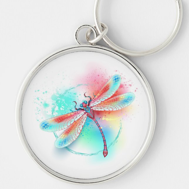 Chaveiro libélula vermelha sobre fundo de aquarela (Frente)