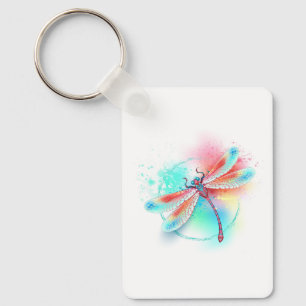 Chaveiro libélula vermelha sobre fundo de aquarela