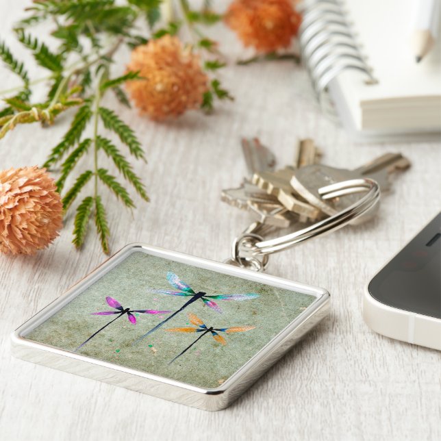 Chaveiro libélulas bonito, cor d'água (Lateral)