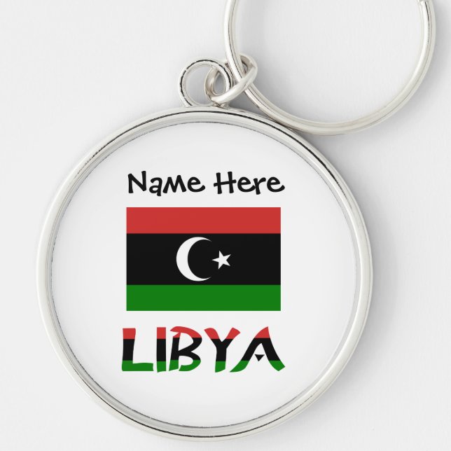Chaveiro Líbia e Bandeira Líbia com o Seu Nome (Frente)