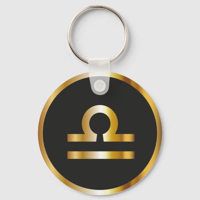 Chaveiro Libra Zodiac Sign, Black & Gold Keychain (Frente)