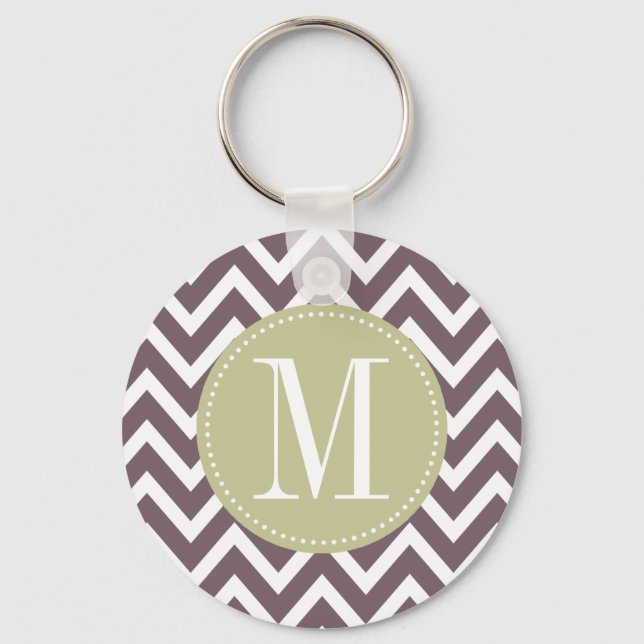 Chaveiro Light Green and Purple Chevron Custom Monogram (Frente)