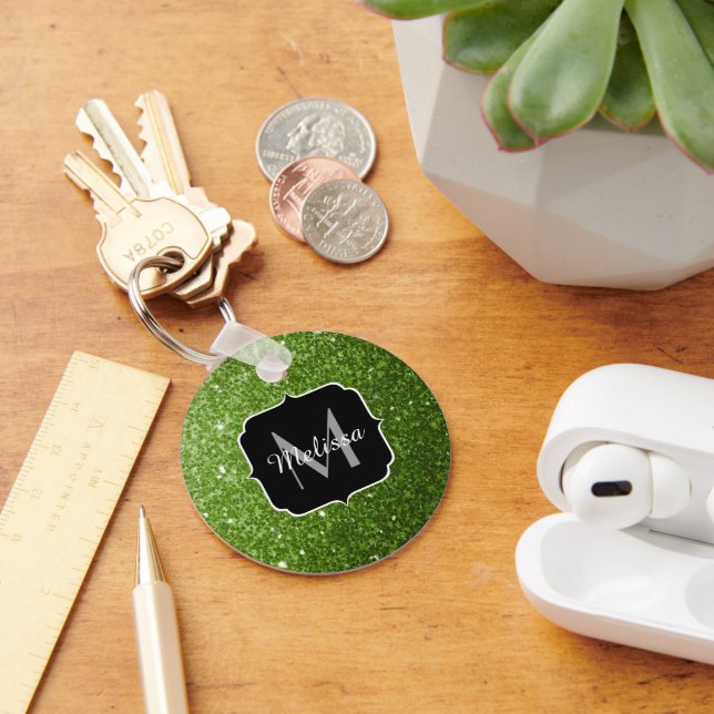 Chaveiro Light green greenery glitter sparkles Monogram (Mesa)