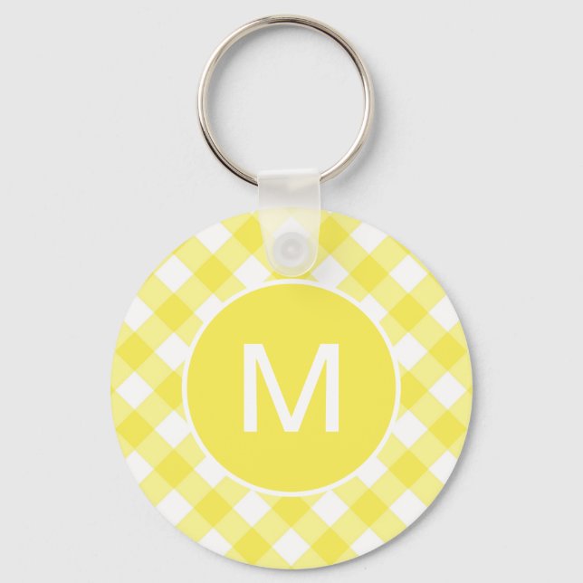 Chaveiro Light Yellow Classic Gingham Pattern Monogram (Frente)