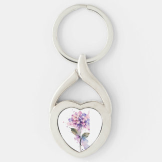 Chaveiro Lilac Hydrangea Watercolor Heart Keychain