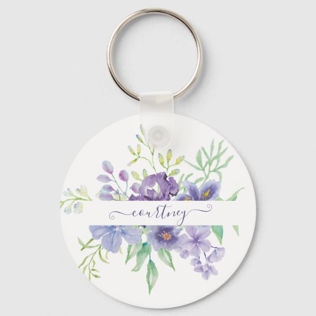 Chaveiro Lilac watercolor floral personalizado (Frente)