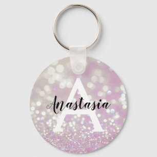 Chaveiro Lilás Girly Brilho Glitter Faíscas Monograma Nome