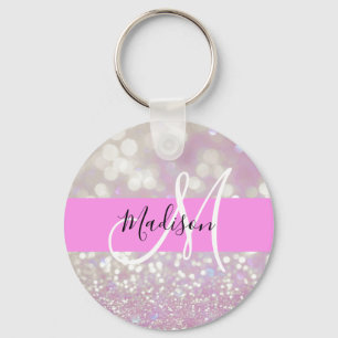Chaveiro Lilás Girly Brilho Glitter Faíscas Monograma Nome