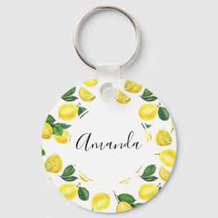 Chaveiro Limões Amarelos Padrão de Fruta de Aquarela