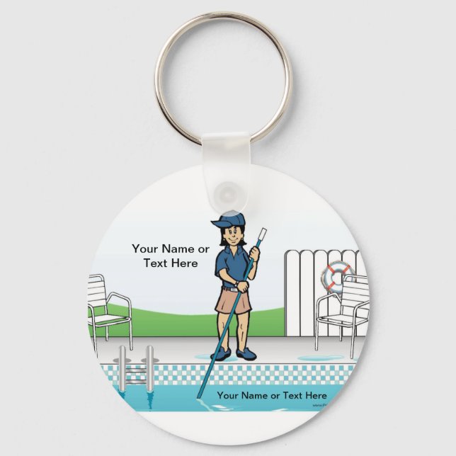 Chaveiro Limpeza de Piscinas Personalizada - Cartoon femini (Frente)