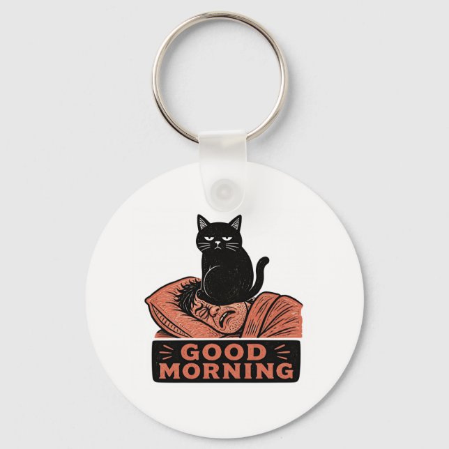 Chaveiro Lince Sarcástico Gato Preto Bom Dia Meme (Frente)