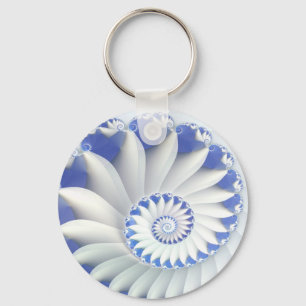 Chaveiro Linda Arte Fractal de Shell Azul e Branco