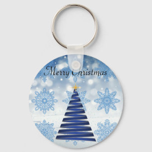 Chaveiro Linda árvore azul de Natal, floco de neve