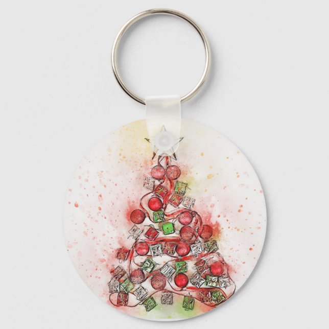 Chaveiro Linda árvore de Natal decorada (Frente)