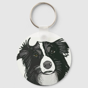Chaveiro Linda Collie de Borda Branca e Preta