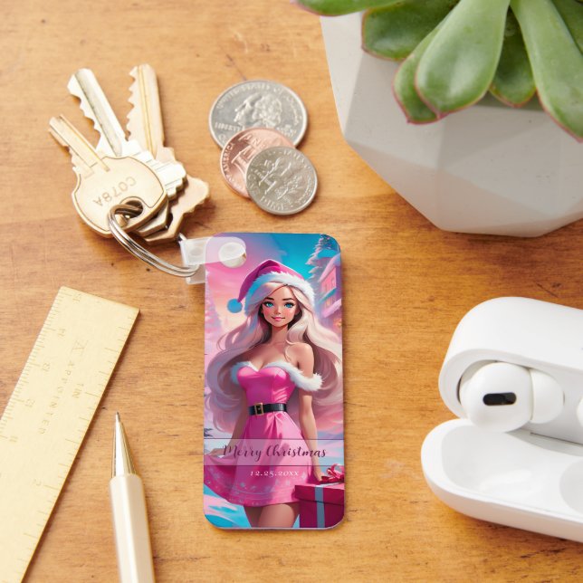 Chaveiro Linda garota de Natal rosa 01 (Mesa)