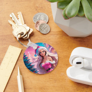 Chaveiro Linda garota de Natal rosa 01