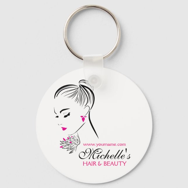 Chaveiro Linda mulher com marcas de brincos cor-de-rosa (Frente)