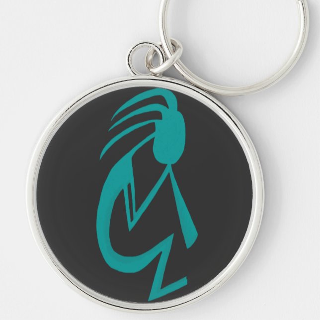 Chaveiro Linda pintura Teal Kokopelli (Frente)