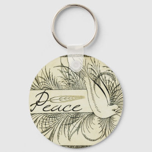 Chaveiro Linda pomba branca Vintage cercada por folhagem