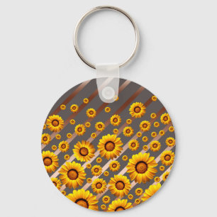 Chaveiro Lindas flores amarelas nas cinzas, listras castanh