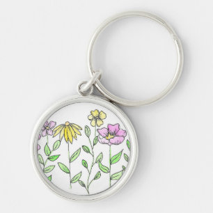 Chaveiro Lindas Flores em Aquarela Rosa e Amarelo