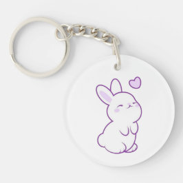 Chaveiro Lindo Acrílico Roxo Pastel Coelhinho Coração Kawai